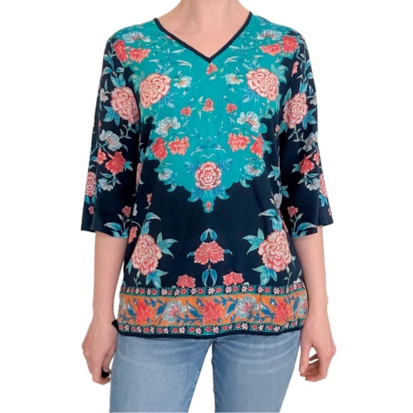 Tolani Tops - Tolani Anthropologie long sleeve floral print paisley top blouse shirt blue navy
